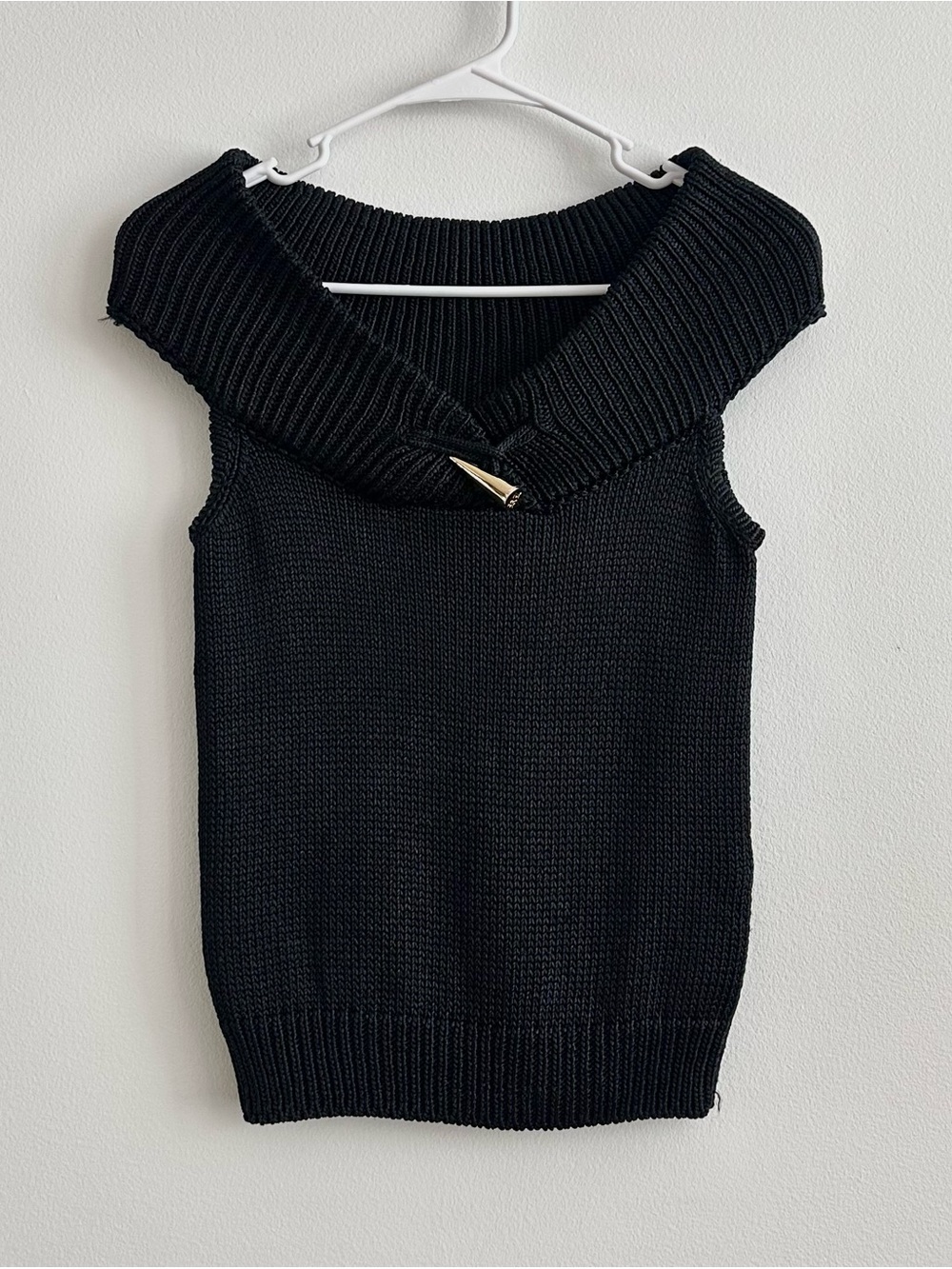 Vintage Ralph Lauren Collection Purple Label Black Knit Silk Off Shoulder Top